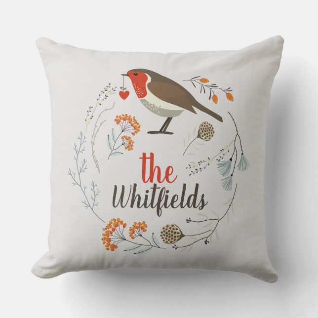 Custom Decorative Robin Botanische Weihnachten Kissen (Vorderseite)