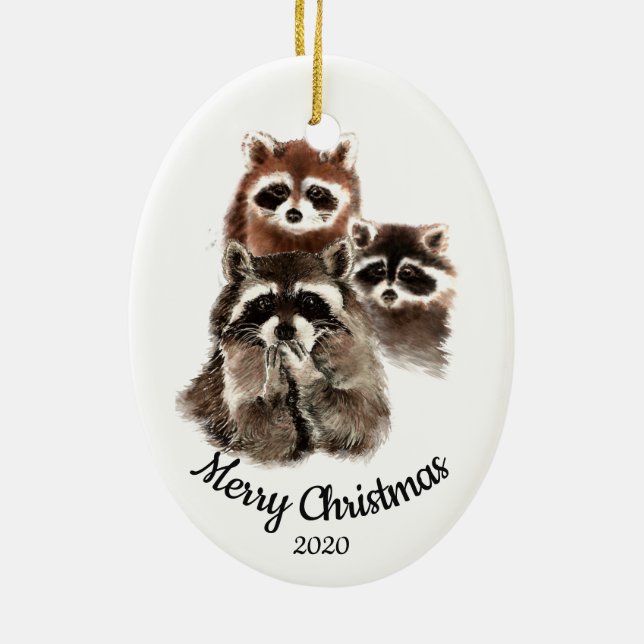 Custom Ded Christmas Raccoon Family Fun Keramik Ornament (Hinten)