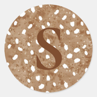 Custom Deer Print Monogram, Rustic Fawn  Runder Aufkleber