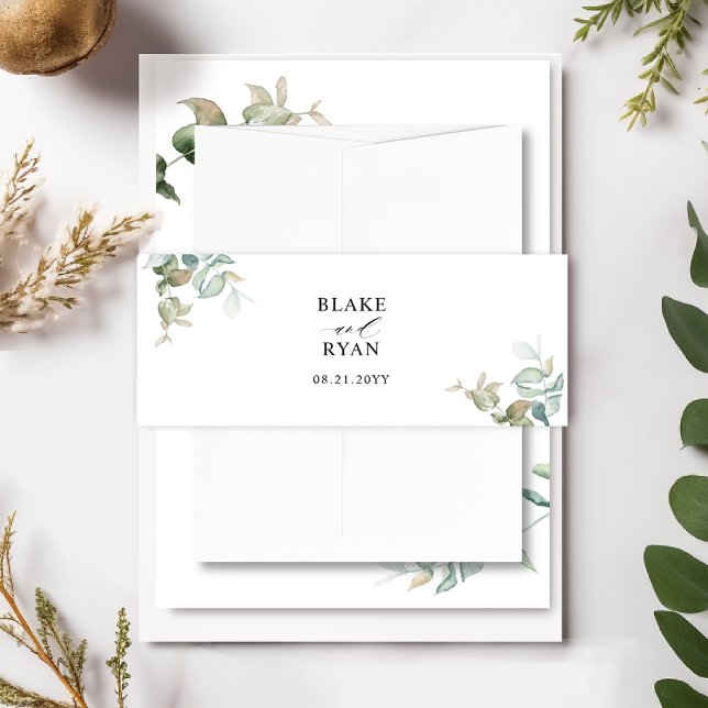 Custom Delicate Eukalyptus Greenerity Wedding Einladungsbanderole (Von Creator hochgeladen)