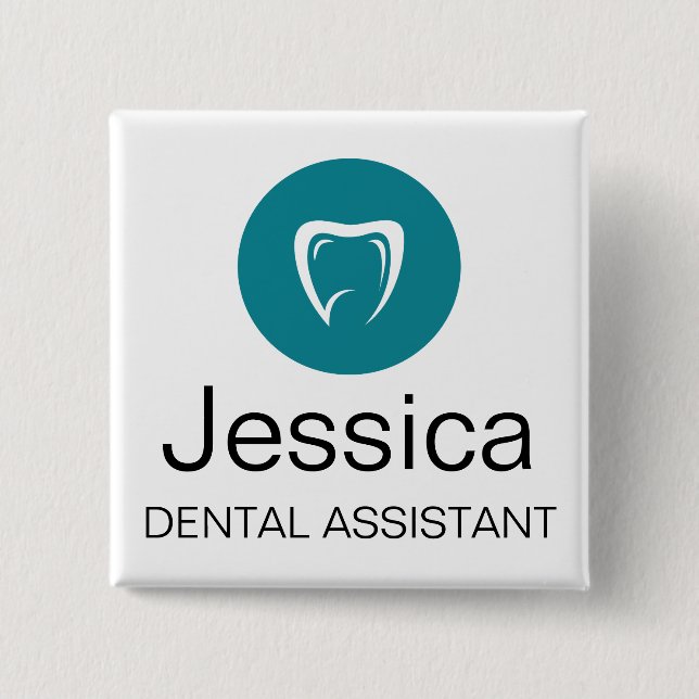 Custom Dental Assistant Name Badge Tooth Logo Button (Vorderseite)