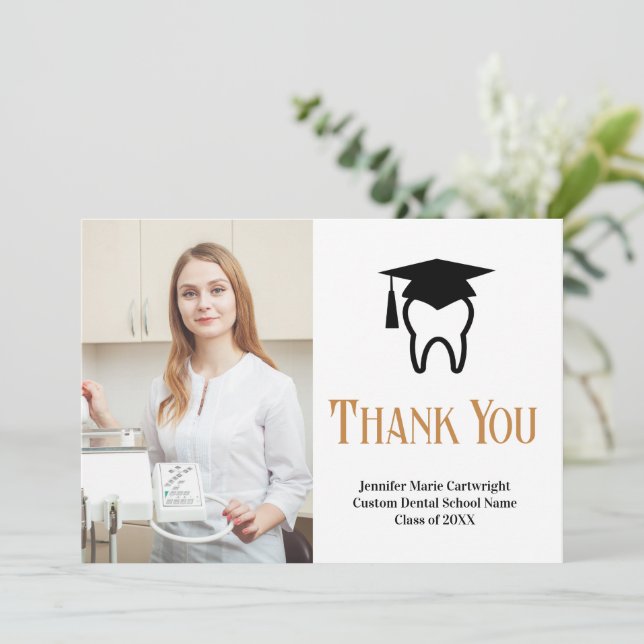 Custom Dental School Abschluss Foto Zahnarzt Dankeskarte (Stehend Vorderseite)