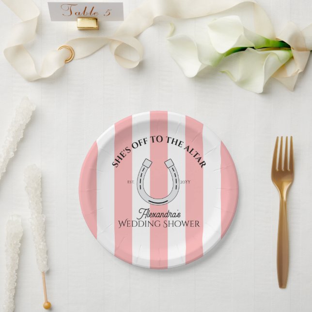 Custom Derby Dusche Rosa Cabana Streifen Horseshoe Pappteller (Hochzeit)