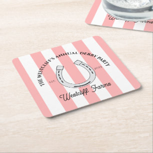 Custom Derby Party Pink Cabana Stripes Horseshoe Rechteckiger Pappuntersetzer