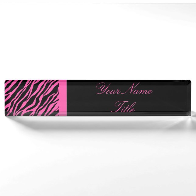 Custom Desk Namplate Zebra Print Pink Name Plate Namensplakette (Vorderseite)