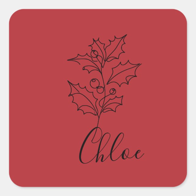 Custom Dezember Holly Birth Blume Geschenk Quadratischer Aufkleber (Vorderseite)