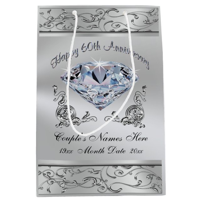 Custom Diamond 60. Wedding Anniversary Geschenktas Mittlere Geschenktüte (Vorderseite)