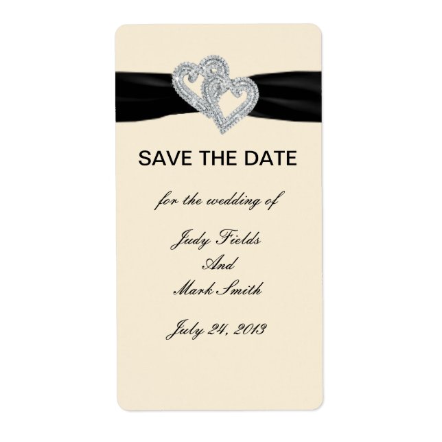 Custom Diamond Black Ribbon Save the Date Stickers (Vorne)