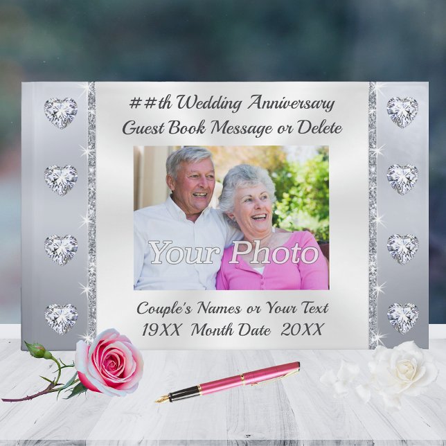 Custom, Diamond Wedding Anniversary Guest Book Gästebuch (60th Wedding Anniversary Guestbook. Diamond Anniversary Party Supplies. 60th Anniversary Celebration)