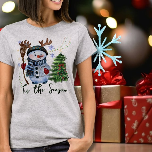 Custom "Dies ist die Jahreszeit" Antlerischer Schn T-Shirt (Custom Tis the Season Antlered Snowman T-Shirt)