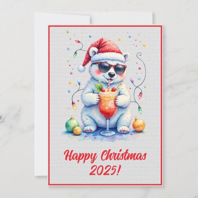 Custom Digital Christmas Polar Bear Cocktail Xmas Karte (Vorderseite)