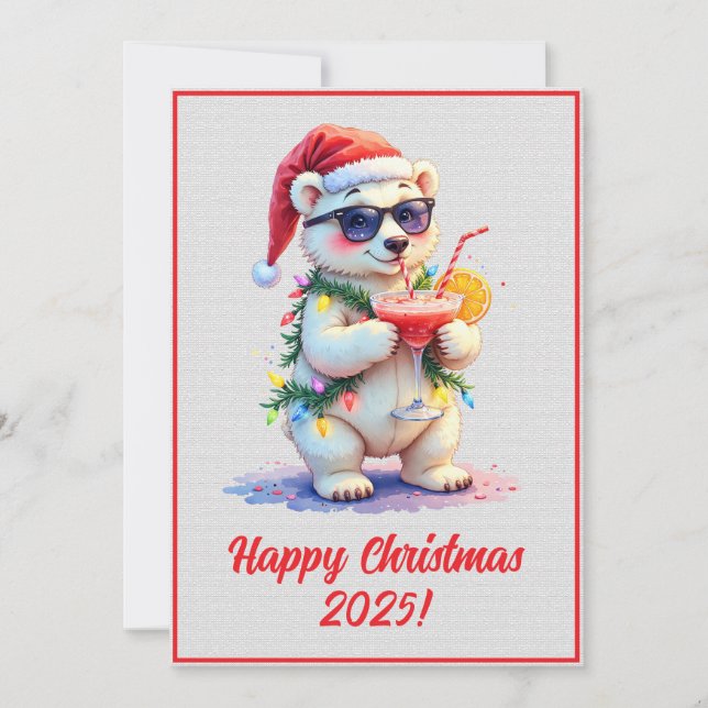 Custom Digital Christmas Polar Bear Cub Xmas Karte (Vorderseite)