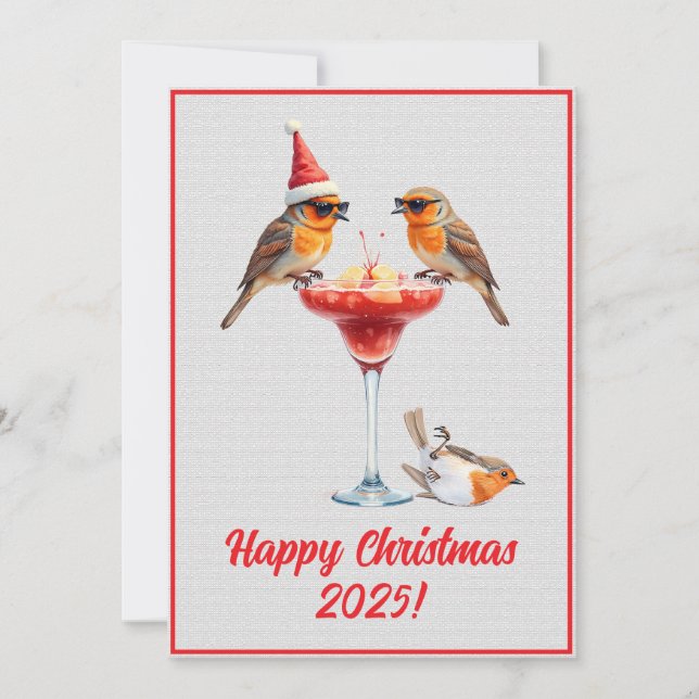 Custom Digital Christmas Robins Cocktail Xmas Karte (Vorderseite)