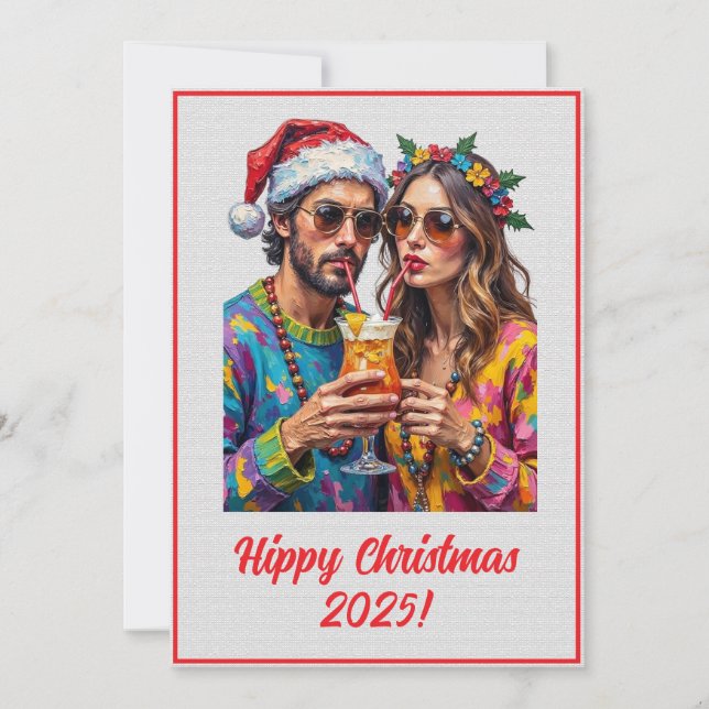 Custom Digital Hippy Christmas Cocktail Xmas Karte (Vorderseite)