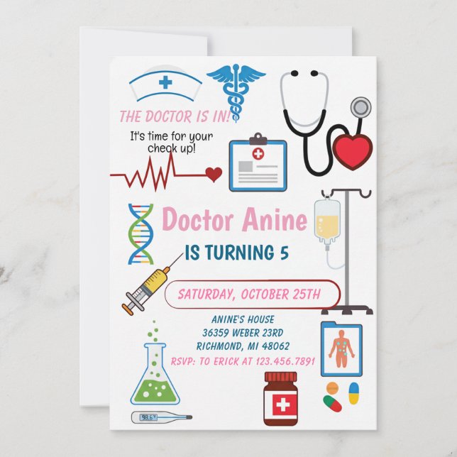 Custom Digital Nurse Kids Pretend Birthday Party Einladung (Vorderseite)