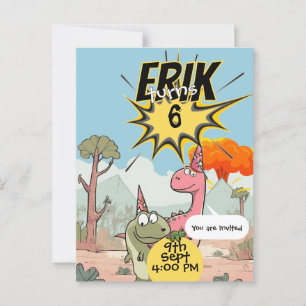 Custom Dino 6. Geburtstag für Dino Einladung Postkarte