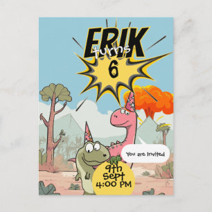 Custom Dino 6. Geburtstag für Dino Einladung Postkarte