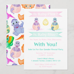 Custom Dino Watercolor Dinosaurier Gender Reveal Einladung