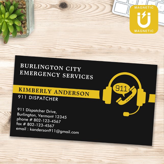 Custom Dispatcher Modern 911 Emergency Dept Logo Magnetische Visitenkarte (Von Creator hochgeladen)