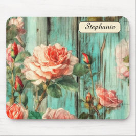 Custom Distressed Turquoise Rose Mousepad
