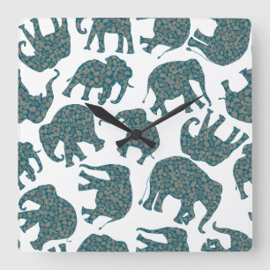 Custom Ditzy Paisley Elefanten auf der White Wall Quadratische Wanduhr