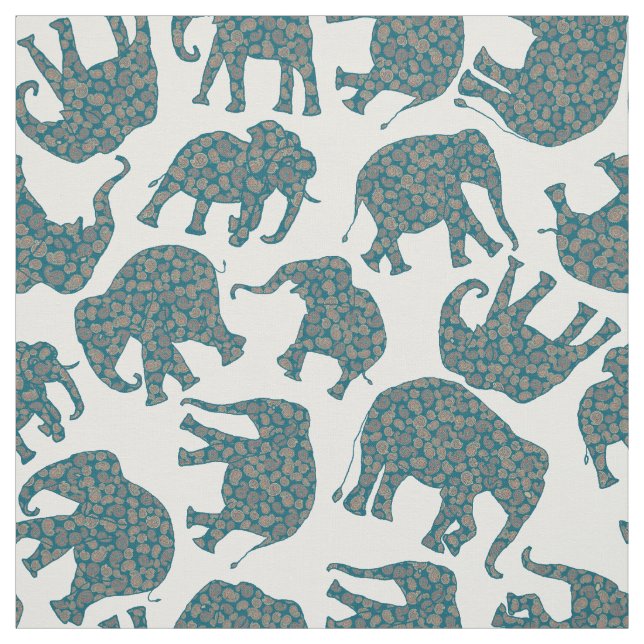 Custom Ditzy Paisley Elephants on White Pattern Stoff (Muster)