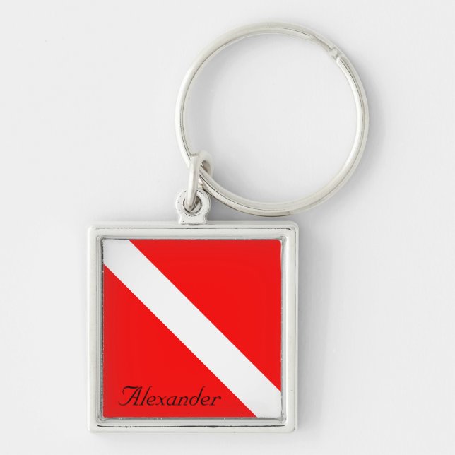 Custom Diver Down SCUBA Flag Red and White Schlüsselanhänger (Vorne)