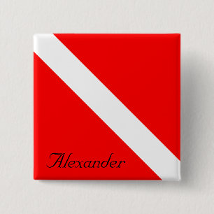 Custom Diving Down SCUBA Flag Red and White Square Button