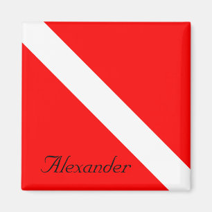 Custom Diving Down SCUBA Flag Red and White Square Magnet