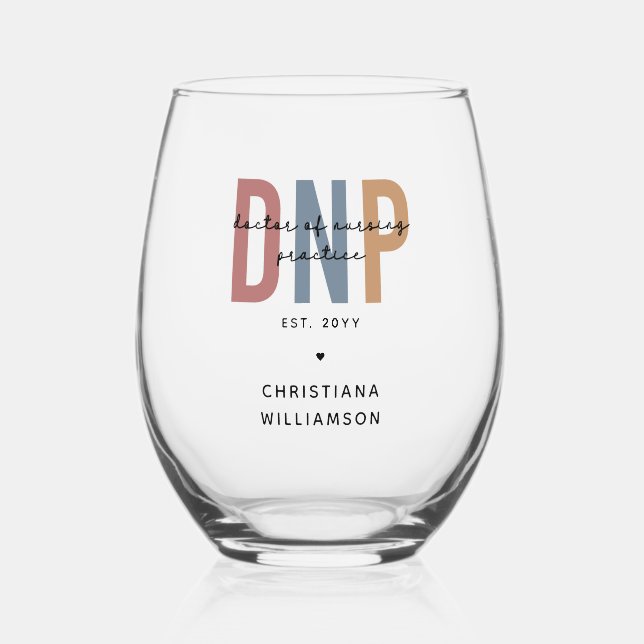 Custom DNP Doctor of Nursing Practice Abschluss Weinglas Ohne Stiel (Vorderseite)