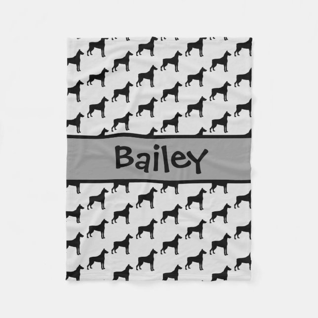 Custom Doberman Pinscher Dog Silhouette Fleecedecke (Vorderseite)