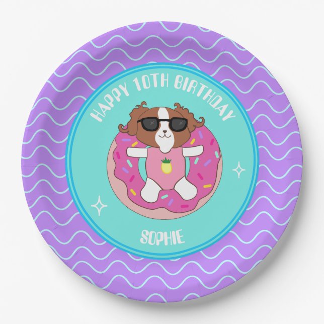 Custom Dog Birthday Pool Party Teller (Vorderseite)