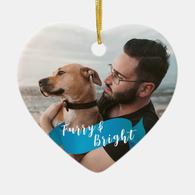 Custom Dog Cat Foto Happy Pawlidays Blue Keramik Ornament (Vorne)