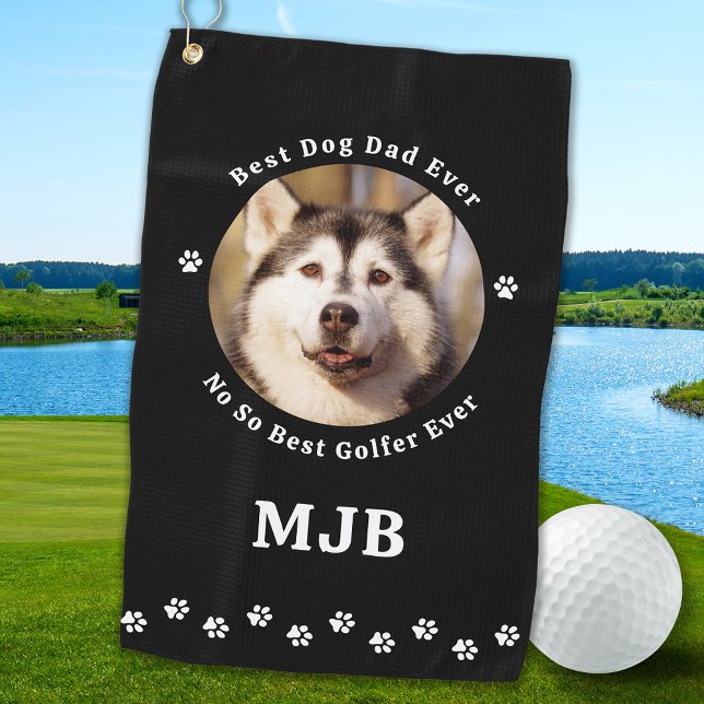 Custom Dog Foto Bester Vater Ever Funny Golfer Golfhandtuch (Von Creator hochgeladen)