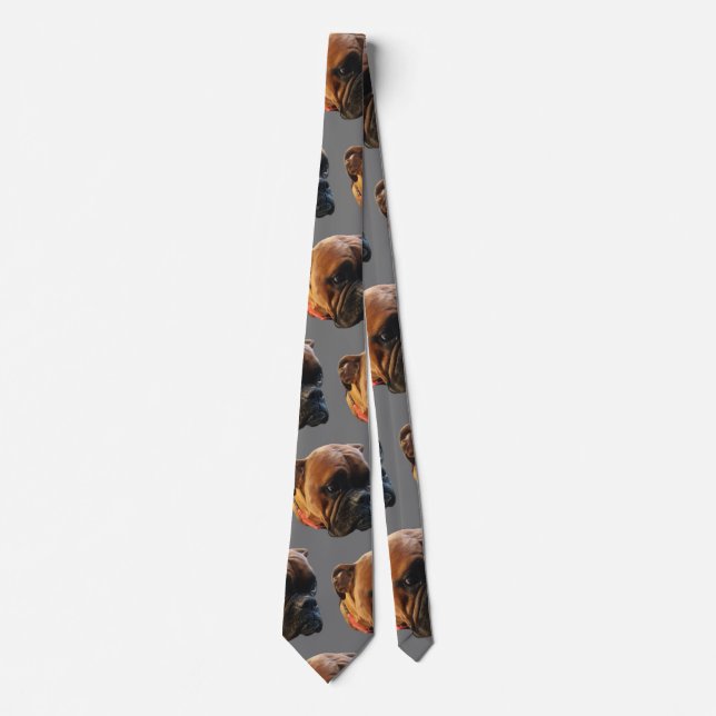 Custom Dog Foto Boxer Puppy Grau Krawatte (Vorderseite)