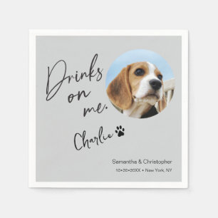 Custom Dog Foto Drinks on Me Fun Wedding Serviette