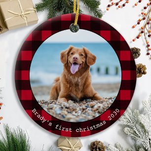 Custom Dog Haustier Foto Weihnachten Rotes Buffalo Keramik Ornament