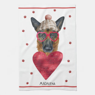 Custom Dog Lover Valentine Geschenk Deutscher Schä Geschirrtuch