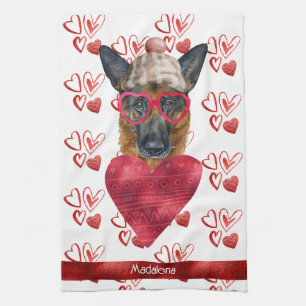 Custom Dog Lover Valentine Geschenk Deutscher Schä Geschirrtuch