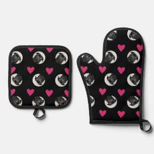 Custom Dog Lover's Heart Pattern Ofenhandschuh & Topflappen-Set