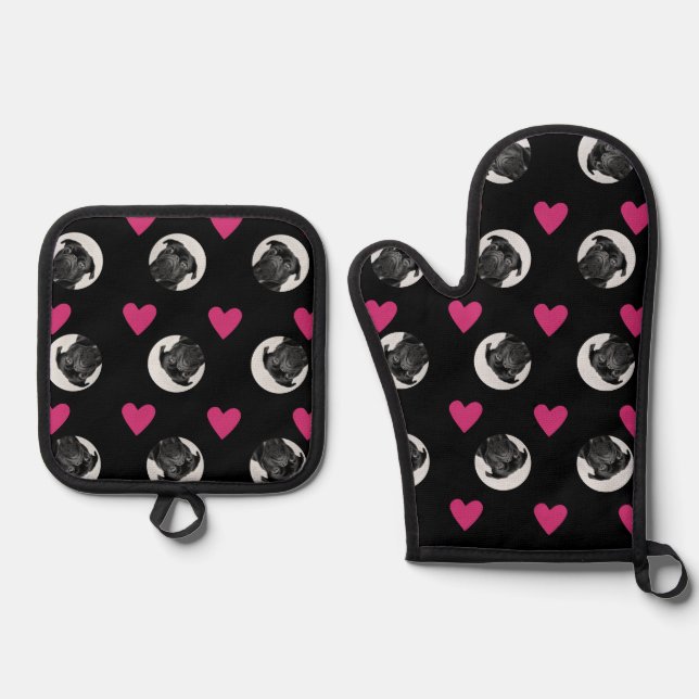 Custom Dog Lover's Heart Pattern Ofenhandschuh & Topflappen-Set (Vorderseite)