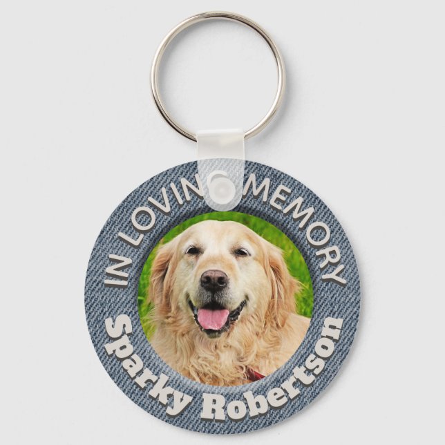Custom Dog Memorial Blue Jean Hintergrund Schlüsselanhänger (Vorderseite)