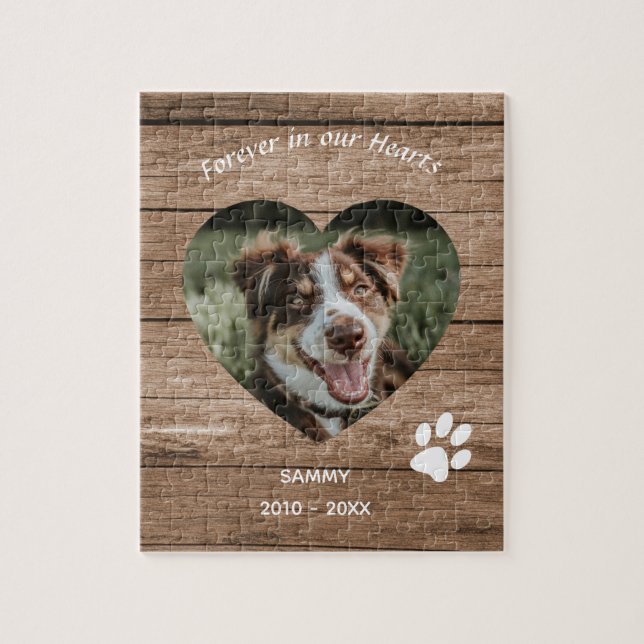 Custom Dog Memorial Rustic Wood & Foto (Vertikal)