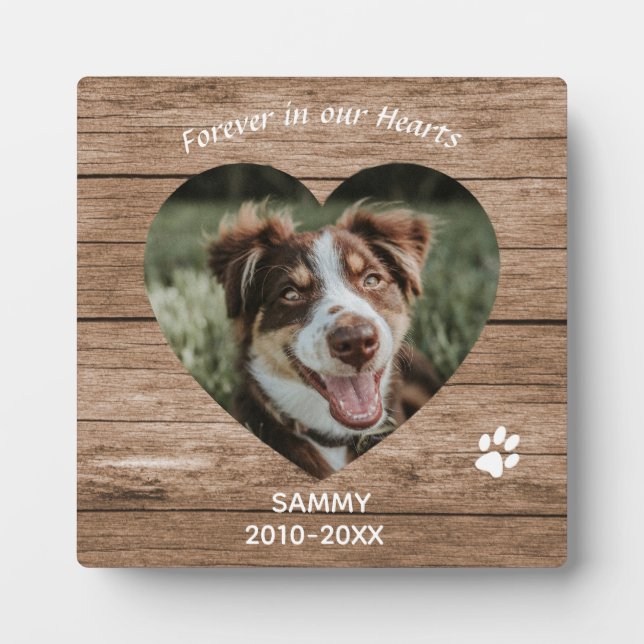 Custom Dog Memorial Rustic Wood & Foto Fotoplatte (Vorderseite)