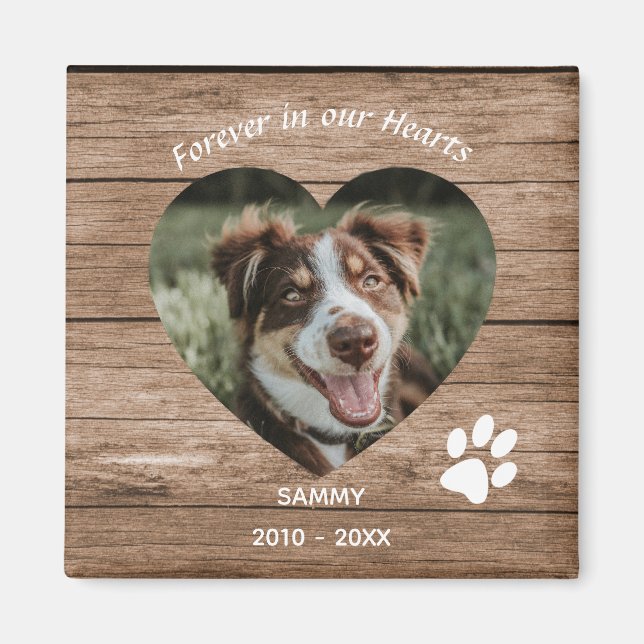 Custom Dog Memorial Rustic Wood & Foto Magnet (Vorne)