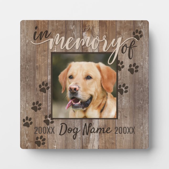 Custom Dog Memorial Rustic Wood Look Square Fotoplatte (Vorderseite)