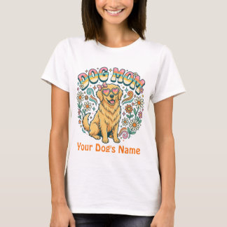 Custom Dog Mom Golden Retriever Retro 70s Groovy T-Shirt