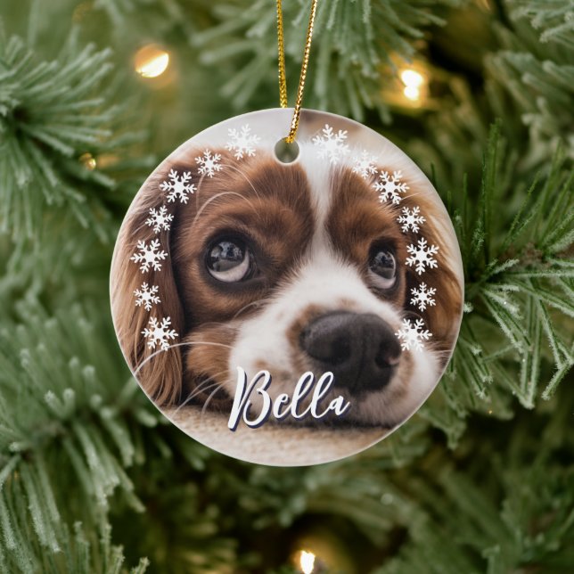 Custom Dog Name Foto Schneeflocken Weihnachten Keramik Ornament (Baum)