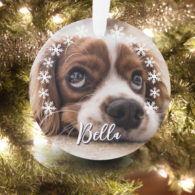 Custom Dog Name Foto Schneeflocken Weihnachten Ornament (Von Creator hochgeladen)