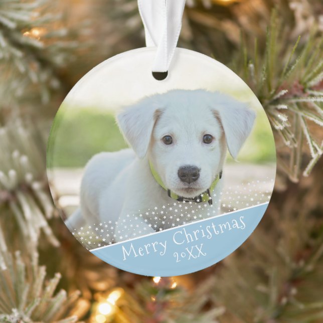 Custom Dog Pet Blue Foto Weihnachtskuchen Ornament (Baum)